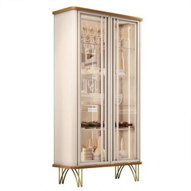 Imagem de Cristaleira Decorativo com LED Portas de Vidro Évora Off White/Cinamom