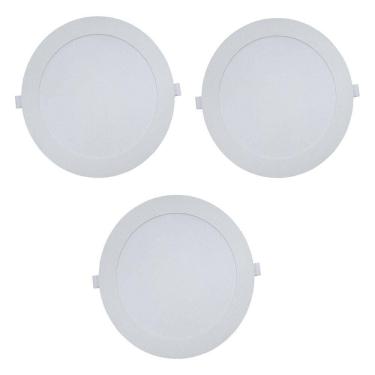 Imagem de Kit 3 Painéis Plafon de Embutir Modaza Polipropileno Redondo 18W, Branco 6500K