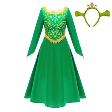 Imagem de Dressy Daisy Vestido verde para meninas, fantasia de princesa ogro, Halloween, festa de aniversário, vestido verde com orelhas e coroa, tamanho 10-12