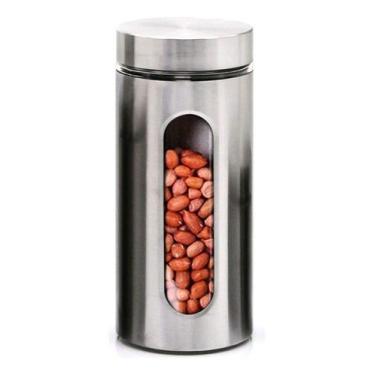 Imagem de Pote Porta Mantimento De Inox Com Visor De Vidro 1300ml - Inga Import