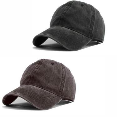 Imagem de Boné Aba Curva Sarja Lavado Liso Old Desbotado Praia Dad Hat 2 Unidade