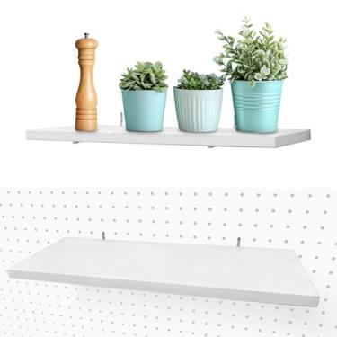 Imagem de Prateleiras de Pegboard, prateleiras brancas de 40,6 cm x 15,2 cm, prateleiras organizadoras de parede, suportes de metal resistentes de 1/10.2 cm, cabem em todos os quadros, ripas de madeira,