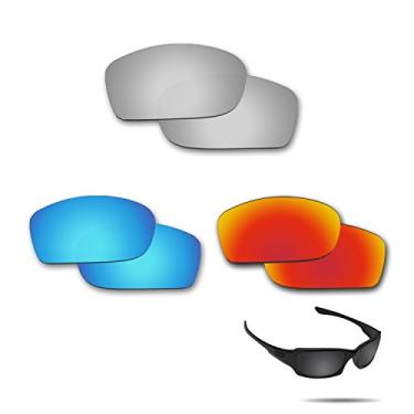 Imagem de Lentes de reposição polarizadas antiágua salgada Fiskr para Oakley Fives Squared pacote com 3 pares, Metallic Silver & Fire Red & Ice Blue, 0