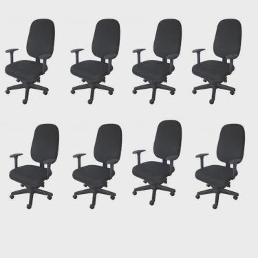 Imagem de Kit 8 Unidades Cadeira Escritório Secretária Giratória com Braço Regulável em Couro