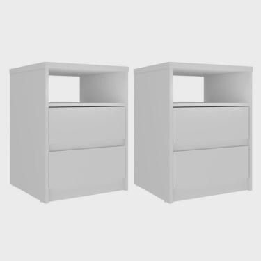 Imagem de Kit 2 Mesas de Cabeceira 2 Gavetas 1 Nicho 100% Mdf Gales Branco