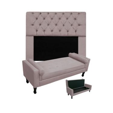 Imagem de Jogo Com Cabeceira Mirage + Recamier Baú Fenix King 195 cm Suede Rose - dl decor