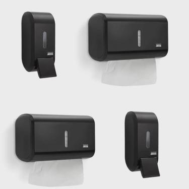 Imagem de Kit 2 Dispenser Papel Toalha + 2 Saboneteira 400 Ml Compacto Urban Preto Premisse