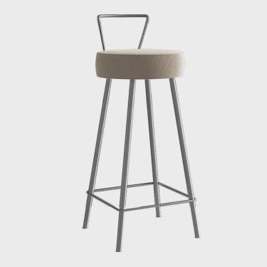 Imagem de Banqueta Alta Com Encosto Tais Eiffel Cozinha Bar Bistrô Ferro Prata Suede Bege- Ahz Móveis