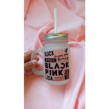 Imagem de Mason Jar Black Pink Caneca Com Canudo Black Pink