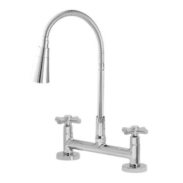Imagem de Torneira Misturador Cozinha Flexível Cone Cromado 2 Jatos Mesa Pia Met