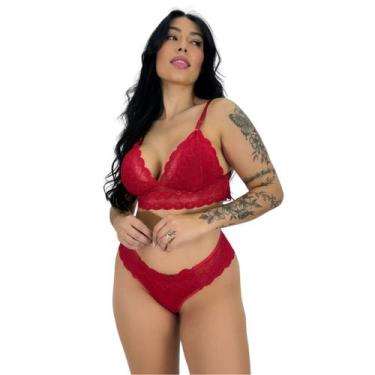 Imagem de Conjunto de Sutiã Sem Bojo e Calcinha Renda Transparente Sexy Lingerie