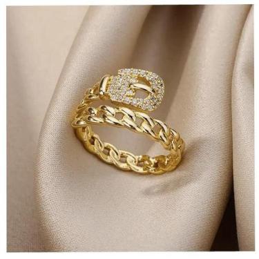 Imagem de Anel Cravejado Ajustável Feminino - Banhado A Ouro 18K - Tojoia18K