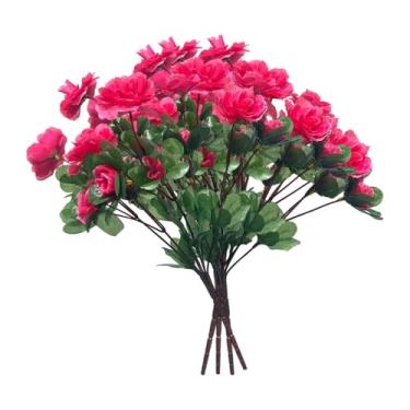 Imagem de Kuntesetty 4 Pacacas Flores artificiais Plantas falsas sem desbotamento Decoração de flores de flores externas Caixa de janela de vias externa Fazenda interna, Rosa Vermelha