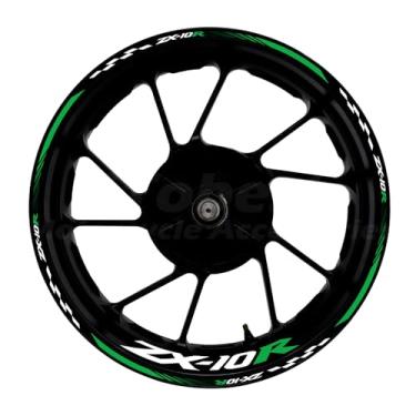 Imagem de Awonderful Kit de listras refletivas para motocicleta, adesivos de aro de roda de vinil compatíveis com Kawasaki ZX-10R 2004-2024 (verde)