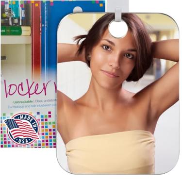 Imagem de Espelho de armário de barbear para escritório, academia ou mesa escolar | Espelho suspenso para viagem com opção prática de mão | Inclui gancho adesivo removível