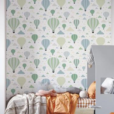 Imagem de Papel De Parede Adesivo Infantil Balão Verde - GH Papel de Parede, 1,3