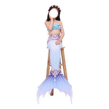 Imagem de LVTFCO Terno de praia dividido sereia Halloween, fantasia cosplay bonito desempenho 3 peças, azul-GG