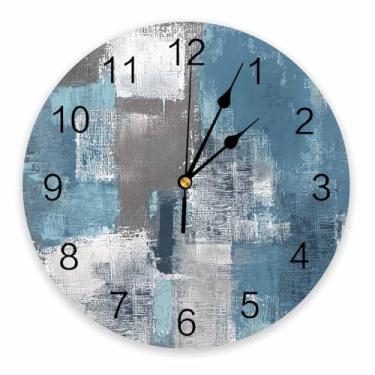 Imagem de Relógio de parede de PVC cinza azul para decoração de sala de estar, textura de grafite oceano, praia, silencioso, sem tique-taque, operado por bateria, escritório, cozinha, quarto, escola, casa
