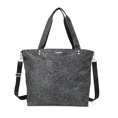Imagem de Bolsa feminina grande Carryall – Bolsa feminina leve de nylon com zíper, bolsa de praia para viagem de fim de semana, item pessoal com manga de bagagem, Flor da meia-noite, Large