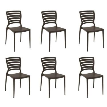 Imagem de Kit 6 Cadeiras Sofia Marrom Tramontina Encosto Vazado Horizontal 92237/109