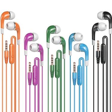Imagem de SP SOUNDPRETTY Fones de ouvido a granel com microfone, pacote com 10, fones de ouvido com fio, fones de ouvido multicoloridos com microfone para crianças para escola e estudantes em sala de aula com