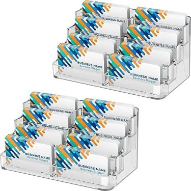 Imagem de MaxGear Porta-cartões de visita de acrílico para mesa, vários porta-cartões de visita, suporte de cartão de visita, suporte de exibição de cartão de visita, suporte de plástico transparente, para escritório, 8 bolsos, 2 unidades