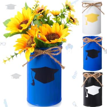 Imagem de Domensi 3 peças de centro de mesa de formatura vasos de metal galvanizado graduado para flores artificiais boné de formatura vaso de estanho decoração de utensílios para cozinha, casa, parabéns