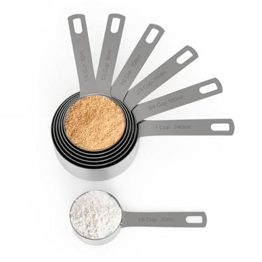 Imagem de Chef Pomodoro Conjunto de copos de medição de aço inoxidável, aninhado e empilhável com 7 peças, alças extralongas resistentes com marcas a laser e anel de classificação, colheres de metal para ingredientes molhados e secos
