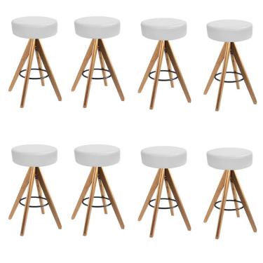 Imagem de Kit 08 Banqueta Alta Redonda Giratória Delia Madeira Sintético Branco