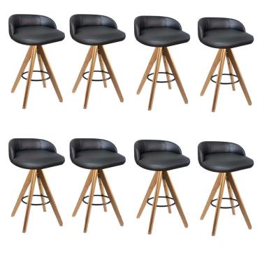 Imagem de Kit 08 Banqueta Alta Com Encosto Bali Base Giratória Madeira Sintético Preto