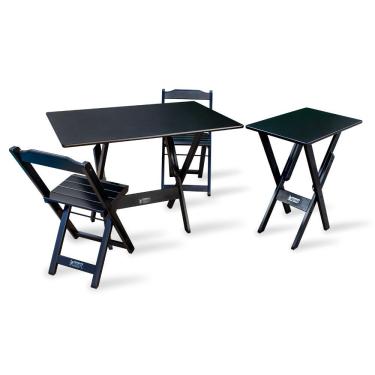 Imagem de Jogo De Mesa Dobrável 1,10x70 Com 2 Cadeiras + Mesa Aparador Bar Restaurante - Preto -...