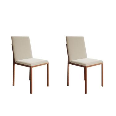 Imagem de Kit 2 Cadeiras De Jantar Estofadas Mônaco Base Cobre Veludo Bege - Cor: Preto