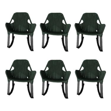 Imagem de Kit 6 Cadeiras De Balanço Athenas Corda Náutica Base Em Alumínio Preto-verde Musgo - Cor: Verde