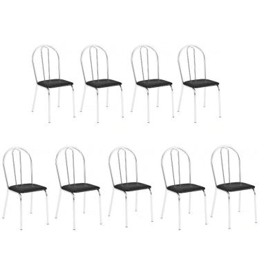 Imagem de Kit 9 Cadeiras Lisboa Cromada Para Cozinha Ou área Gourmet-assento Sintético Preto