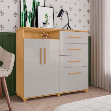 Imagem de Cômoda Seábra Naturalle Off White 2 Portas 4 Gavetas em MDP com Puxadores Bege para Quarto