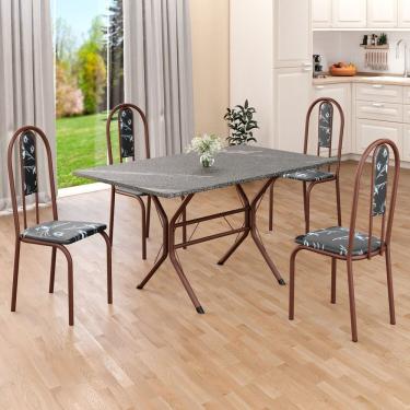 Imagem de Conjunto Sala De Jantar Mesa Retangular 120x75cm Tampo Granito Topázio 4 Cadeiras Linda Yescasa Preto Floral-marrom