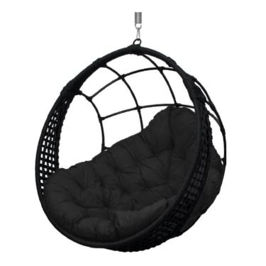 Imagem de Cadeira Balanço Ninho Suspenso Em Corda Náutica Luxo Preto/preto