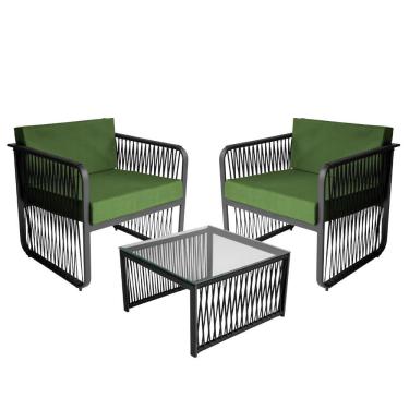 Imagem de Conjunto 2 Poltronas E Mesa Centro Corda Náutica Santiago Preto-verde