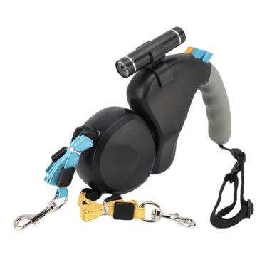 Imagem de Trela Retrátil Dupla Do Cão, Rotação 360 ° Dupla Cabeçada 9.84ft Extensível Pet Leash Com Luz LED Destacável Sem Emaranhados Trela Andando Para Cães Pequenos Médios (Preto)