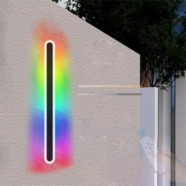 Imagem de GZZBMY Lâmpada de parede longa RGB para ambientes externos RGB/brilho/cor regulável com controle remoto IP65 à prova d'água LED arandela de parede acrílico simples para festa ao ar livre/interior