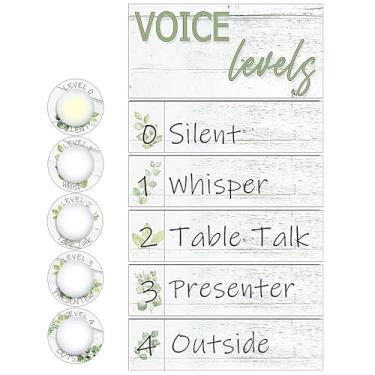 Imagem de Glooglitter 5 peças de adesivo de pôster de luz de pressão escolar e nível de voz LED luz de toque gráfico de voz funciona por bateria luzes de botão de monitor de nível de ruído sinal de regras para