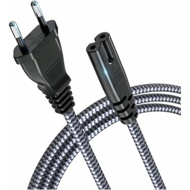 Imagem de Goalfish Cabo De Alimentação Europeu, 2 Slots Europlug (Iec-320-C7 Para Cee 7/16) Trançado Em Nylon, Figura 8 Com Vde Trabalho Viagens, Tv, Ps3/Ps4/Ps5, One S/X, Laptop - 3 Metros