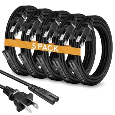 Imagem de BRENDAZ Cabo De Alimentação Ca 2 Pinos Para Tv, Ps5, Ps4, Ps3 Slim, Alto-Falante E Xbox (Pacote Com 5) - C7 Substituição (30 Cm, Pacote