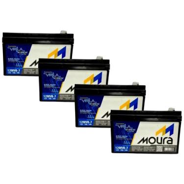 Imagem de Kit 4 Baterias Estacionária 12MVA-7 7Ah 12V Nobreak - Moura