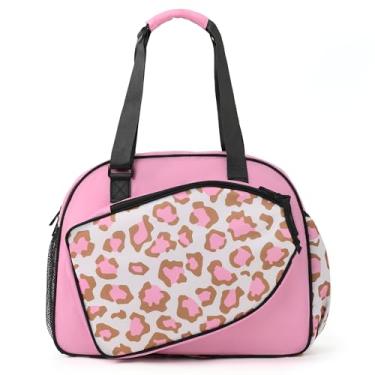 Imagem de Boulder Bee Sacolas De Pickleball, Bolsa Tote Com Estampa Leopardo Para Mulheres, Academia Feminina Mão/Ombro Suporte Garrafa Água, Raquete/Remo (Leopardo Rosa)