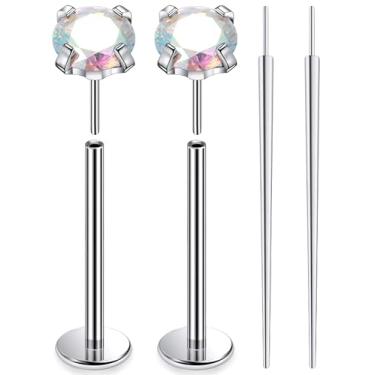 Imagem de Ruifan ASTM F136 titânio bochecha piercing barra joias sem rosca push in flat back língua anéis AB colorido zircônia cúbica sólida titânio labret piercing corporal joias para mulheres homens 14G 16 mm