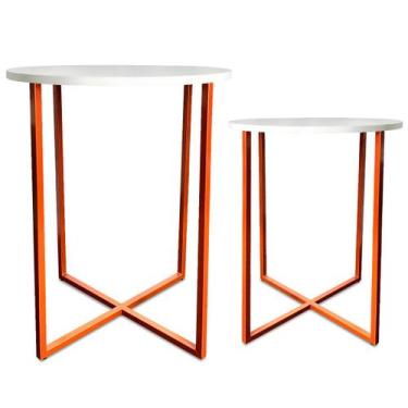 Imagem de Mesa De Canto Dupla Gana Redonda Decoração Para Sala Cobre/Branco - Ge