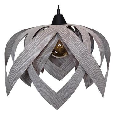 Imagem de Luminária Pendente Madeira Sala Cozinha Flor de Lótus Cinza - Caroá