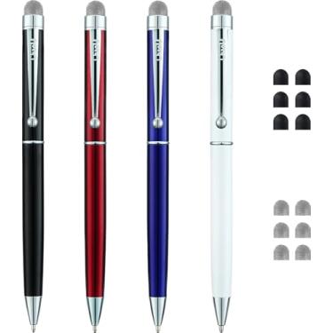 Imagem de Caneta Stylus, ChaoQ 5,5 polegadas 2 em 1 caneta Stylus ponta de malha e caneta esferográfica para iPhone, iPad, Kindle Fire Todos os dispositivos capacitivos de tela sensível ao toque + 4 pontas de fibra substituíveis S00715, Black, Blue, Red, White