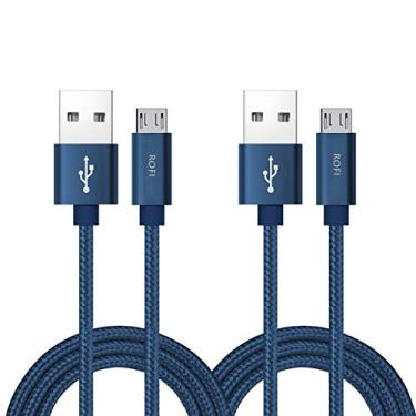Imagem de Cabo micro USB RoFI, [2pacote] cabo carregador Android de 0,6 m, carregador micro USB trançado de nylon, cabo de carregamento USB 2.0 de alta velocidade para micro B universal para HTC, S6, Kindle, Android e mais, Azul, 6 Feet